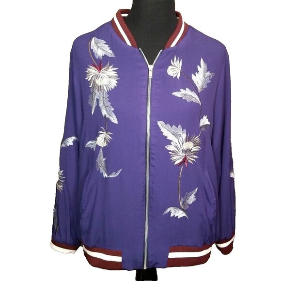 Chelsea & Theodore Women's Floral Embroidered  Jacket Blue Size 1X     T21 - Picture 1 of 6